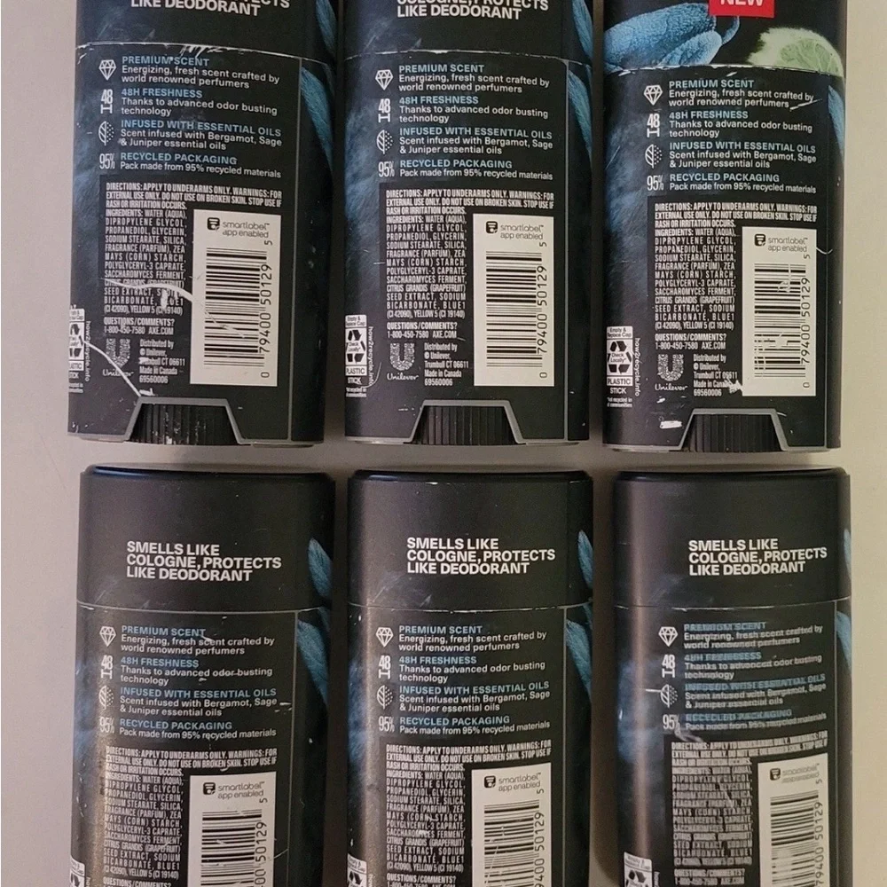 6 Axe Fine Fragrance Collection Deodorant Aqua Bergamot 2.6oz Aluminum Free